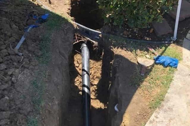 New water line installed in trench after water leak detection.